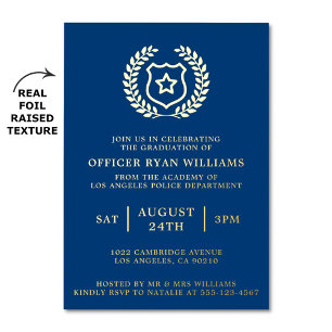 Invitación Con Relieve Metalizado Fiesta de Graduación de Policía Insignia de Oficia