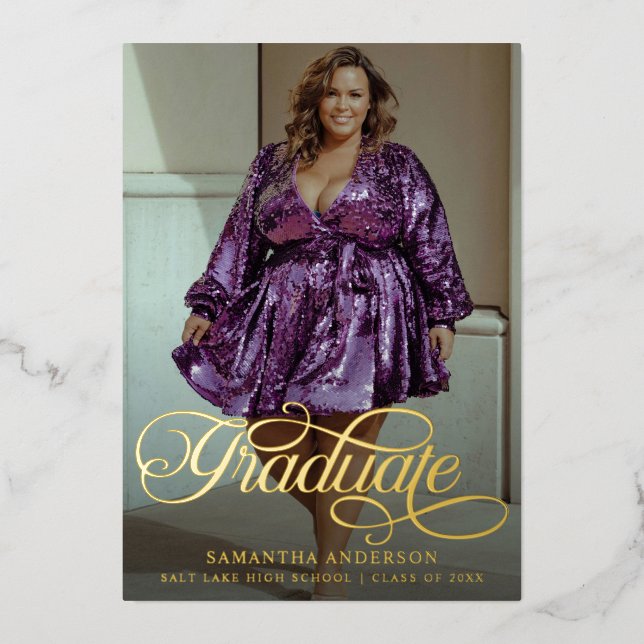 Invitación Con Relieve Metalizado Fiesta de Graduación de Secundaria Moderno Guión 2 (Anverso)