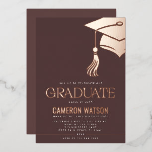 Invitación Con Relieve Metalizado Fiesta de Graduación de Sombrero y Borla Minimalis