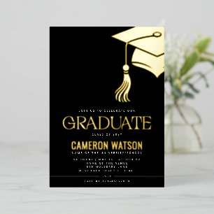 Invitación Con Relieve Metalizado Fiesta de Graduación de Sombrero y Borla Minimalis