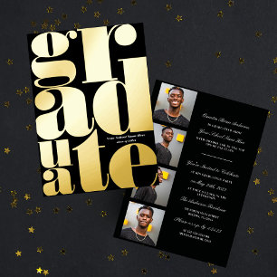 Invitación Con Relieve Metalizado Fiesta de Graduación de Tipografía Simple Moderna