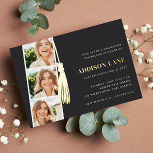Invitación Con Relieve Metalizado Fiesta de graduación de tiras fotográficas Gold Ta