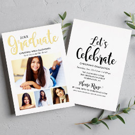 Invitación Con Relieve Metalizado Fiesta de Graduación Dorada de Moda con Múltiples