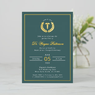 Invitación Con Relieve Metalizado Fiesta de Graduación Elegante de Facultad de Medic