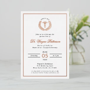 Invitación Con Relieve Metalizado Fiesta de Graduación Elegante de la Escuela de Med