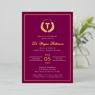 Invitación Con Relieve Metalizado Fiesta de Graduación Elegante de la Escuela de Med