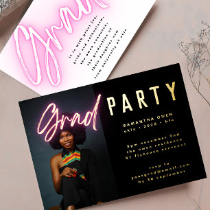 Invitación Con Relieve Metalizado Fiesta de graduación elegante rosa neón Ombre de O