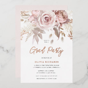 Invitación Con Relieve Metalizado Fiesta de Graduación Floral Divine Rose Gold Blush