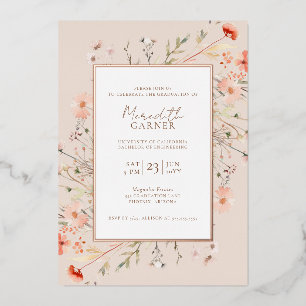 Invitación Con Relieve Metalizado Fiesta de Graduación Fotográfica de Flores Silvest