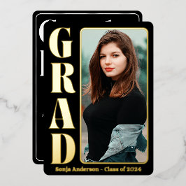 Invitación Con Relieve Metalizado Fiesta de graduación moderna Black 1 Photo 