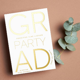 Invitación Con Relieve Metalizado FIESTA DE GRADUACIÓN MODERNA | Clase de 2024 Gold 