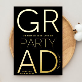 Invitación Con Relieve Metalizado FIESTA DE GRADUACIÓN MODERNA | Clase de 2024 Gold 