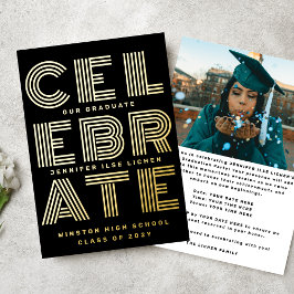 Invitación Con Relieve Metalizado FIESTA DE GRADUACIÓN MODERNA | Clase de 2024 Gold 