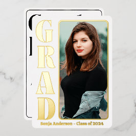 Invitación Con Relieve Metalizado Fiesta de graduación moderna con foto en blanco 1