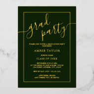 Invitación Con Relieve Metalizado Fiesta de graduación moderna esmeralda verde oro