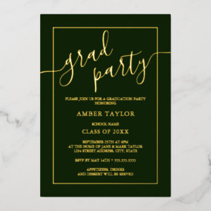 Invitación Con Relieve Metalizado Fiesta de graduación moderna esmeralda verde oro