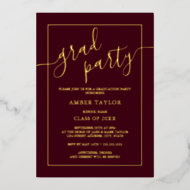 Invitación Con Relieve Metalizado Fiesta de Graduación Moderno Burgundy Dorado