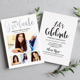 Invitación Con Relieve Metalizado Fiesta de graduación multi foto plateada de moda