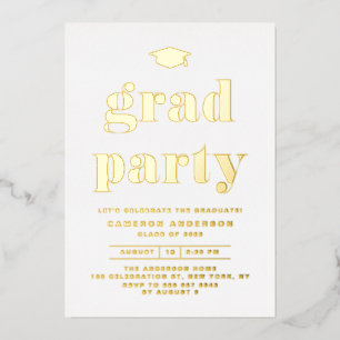 Invitación Con Relieve Metalizado Fiesta de Graduación Tipografía Negrita Retro Dora