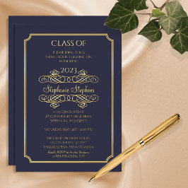 Invitación Con Relieve Metalizado Fiesta de Graduación Universitaria Azul Elegante e