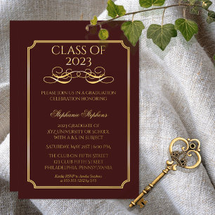Invitación Con Relieve Metalizado Fiesta de Graduación Universitaria Elegante Granat