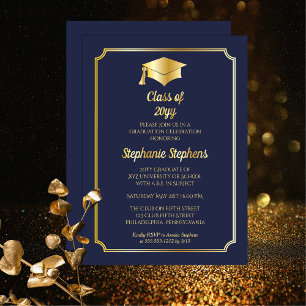 Invitación Con Relieve Metalizado Fiesta de graduación universitaria en elegante azu