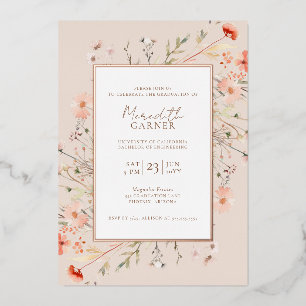 Invitación Con Relieve Metalizado Fiesta de Graduación Wildflowers Oro Rosa Real