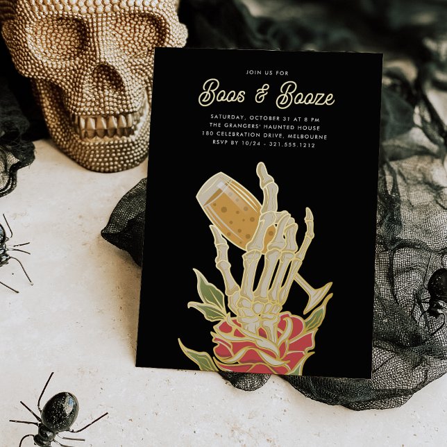 Invitación Con Relieve Metalizado Fiesta de Halloween "Boos & Booze" de Champagne fa (Subido por el creador)