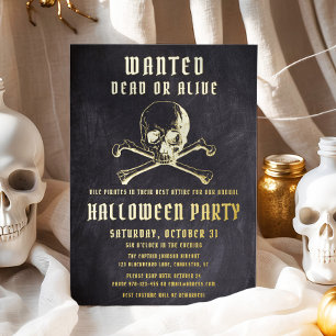Invitación Con Relieve Metalizado Fiesta de Halloween de Cráneo y Huesos de Pirata N