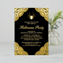 Invitación Con Relieve Metalizado Fiesta de Halloween de Damasco Negro Gótico con Ho