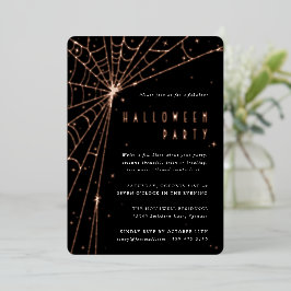 Invitación Con Relieve Metalizado Fiesta de Halloween de elegante telaraña negra de