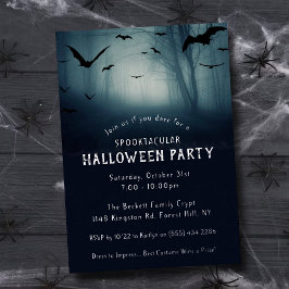 Invitación Con Relieve Metalizado Fiesta de Halloween del bosque embrujado espeluzna