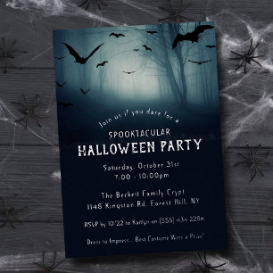 Invitación Con Relieve Metalizado Fiesta de Halloween del bosque embrujado espeluzna