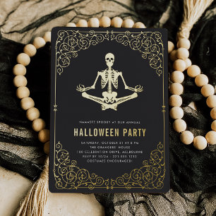 Invitación Con Relieve Metalizado Fiesta de Halloween del Esqueleto Dorado