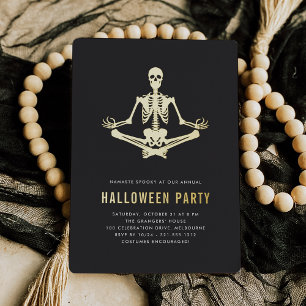 Invitación Con Relieve Metalizado Fiesta de Halloween del Esqueleto Dorado