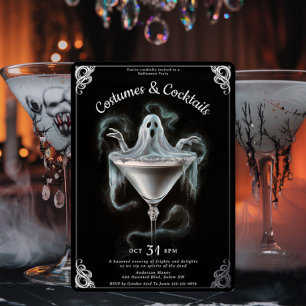 Invitación Con Relieve Metalizado Fiesta de Halloween Elegante Fantasma Martini