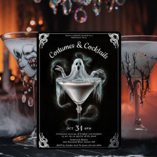 Invitación Con Relieve Metalizado Fiesta de Halloween Elegante Fantasma Martini