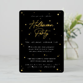 Invitación Con Relieve Metalizado Fiesta de Halloween Elegante Negro+Estrellas Dispe