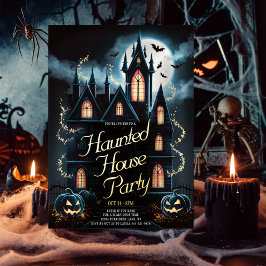 Invitación Con Relieve Metalizado Fiesta de Halloween en Casa Embrujada Personalizad