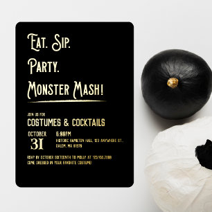 Invitación Con Relieve Metalizado Fiesta de Halloween Monster Mash