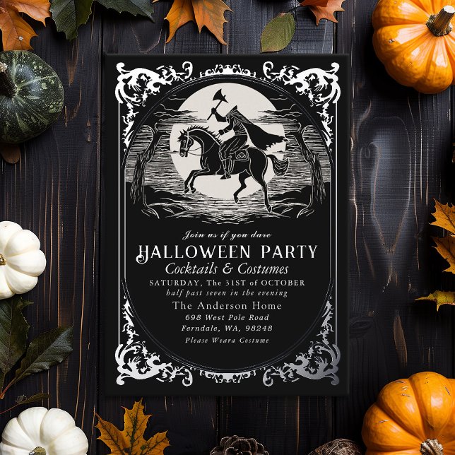 Invitación Con Relieve Metalizado Fiesta de Halloween sin Cabeza para el Caballo (Subido por el creador)