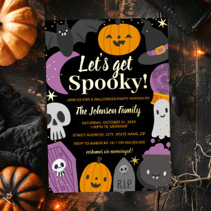 Invitación Con Relieve Metalizado Fiesta de Halloween Vamos a Asustarnos 
