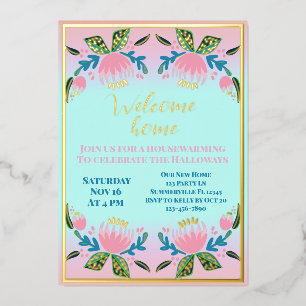 Invitación Con Relieve Metalizado Fiesta de inauguración de casa de jardín floral mo