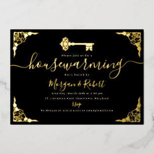 Invitación Con Relieve Metalizado Fiesta de inauguración de la casa de llave de oro