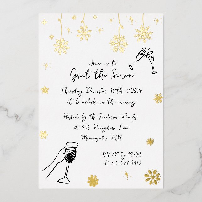 Invitación Con Relieve Metalizado Fiesta de invierno navideño de Navidades de Nieve  (Anverso)