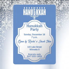 Invitación Con Relieve Metalizado Fiesta de Janucá Azul Elegante