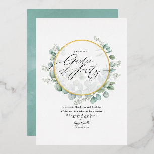 Invitación Con Relieve Metalizado Fiesta de Jardín Herbarium de Eucalipto Geométrico