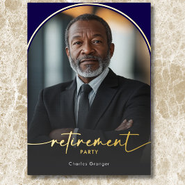 Invitación Con Relieve Metalizado Fiesta de Jubilación Azul Mínimo Moderno