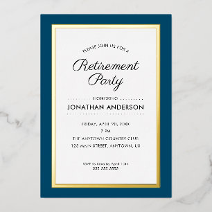 Invitación Con Relieve Metalizado Fiesta de Jubilación Azul Oscuro y Hoja de Oro