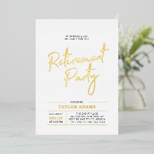 Invitación Con Relieve Metalizado Fiesta de Jubilación con Letra de Pincel Moderna D
